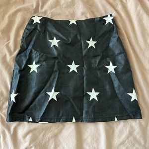 Black Star Printed Leather Skirt